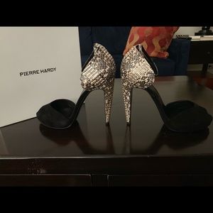 Pierre Hardy Suede snakeskin peep-toe pumps
